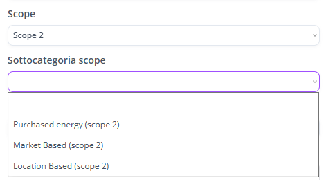 Scope 2 - Interfaccia scelta sottocategoria Xcarbon